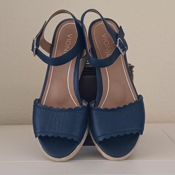 LIKE NEW! Vionic Tulum "Stephany" Blue Wedge Espadrille Sandals Size 7 - Picture 3 of 9
